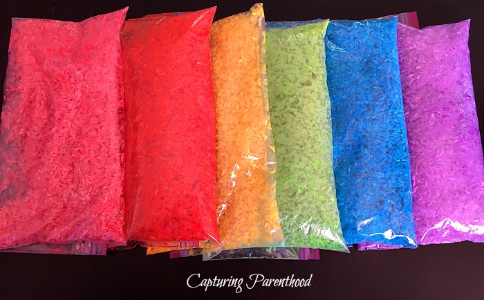 Rainbow Rice Sensory Bin © Capturing Parenthood