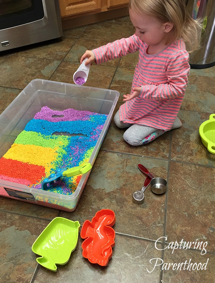 Rainbow Rice Sensory Bin © Capturing Parenthood