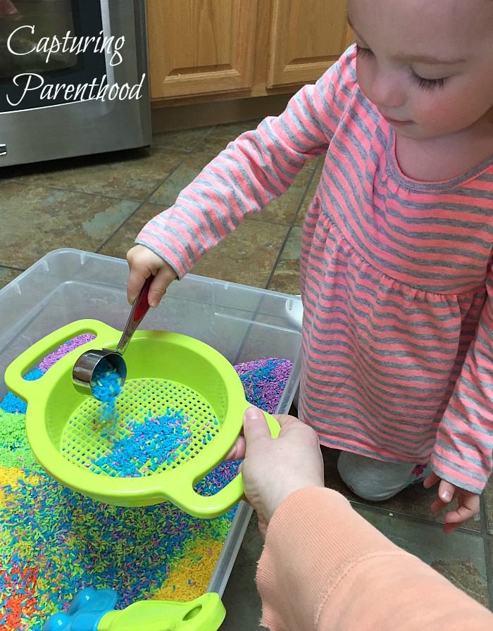 Rainbow Rice Sensory Bin © Capturing Parenthood
