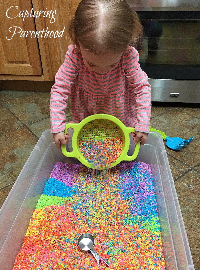 Rainbow Rice Sensory Bin © Capturing Parenthood