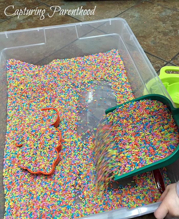 Rainbow Rice Sensory Bin © Capturing Parenthood