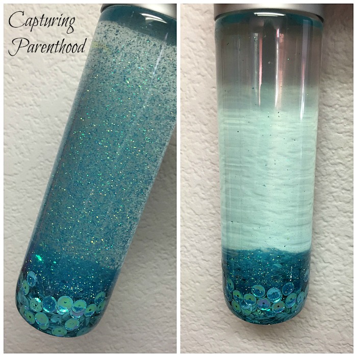Blue Glitter Glue Sensory Bottle © Capturing Parenthood
