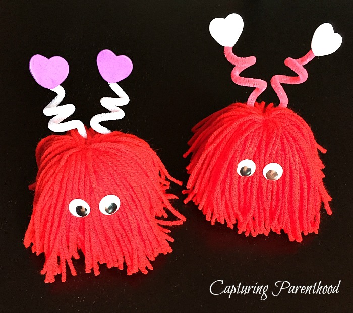 Fuzzy Heart Monster Backpack Charm Valentine's Gift - Red Ted Art - Kids  Crafts