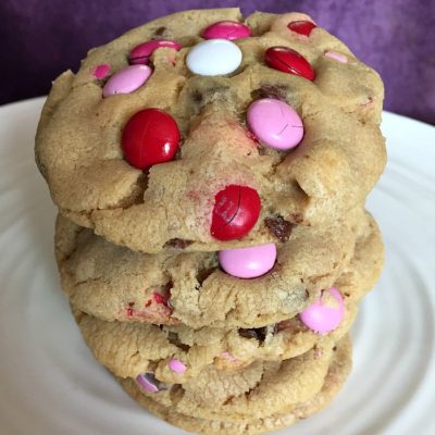 M&M Chocolate Chip Valentine’s Cookies