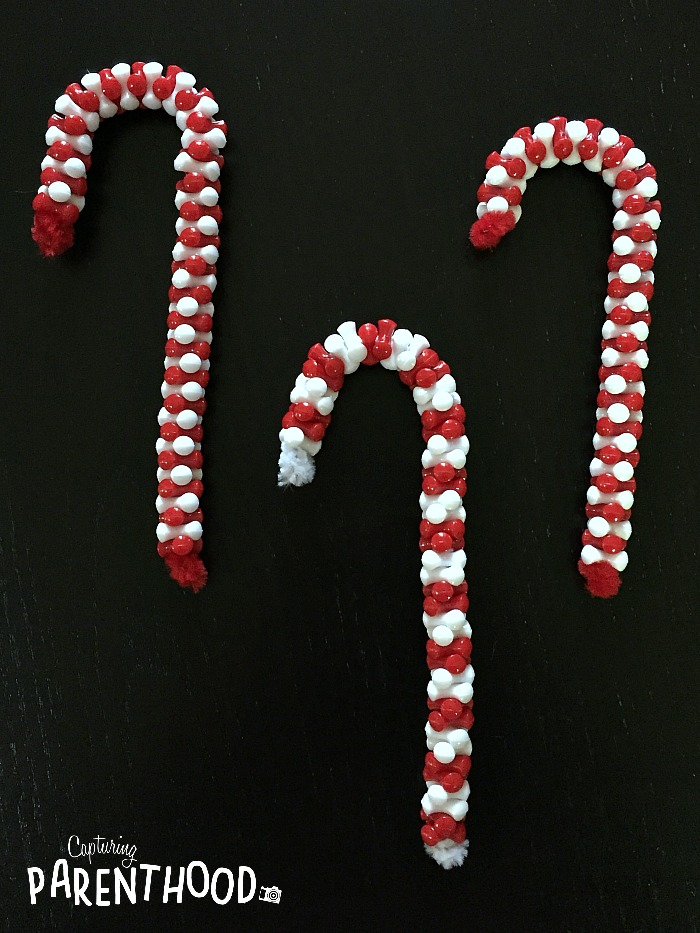 pipe cleaner candy canes with beads