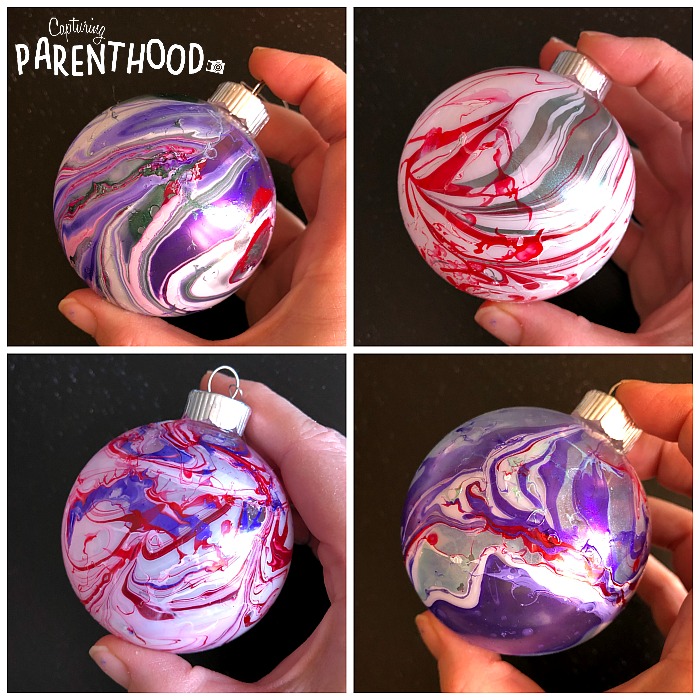 Nail Polish Marbled Christmas Ornaments • Capturing Parenthood