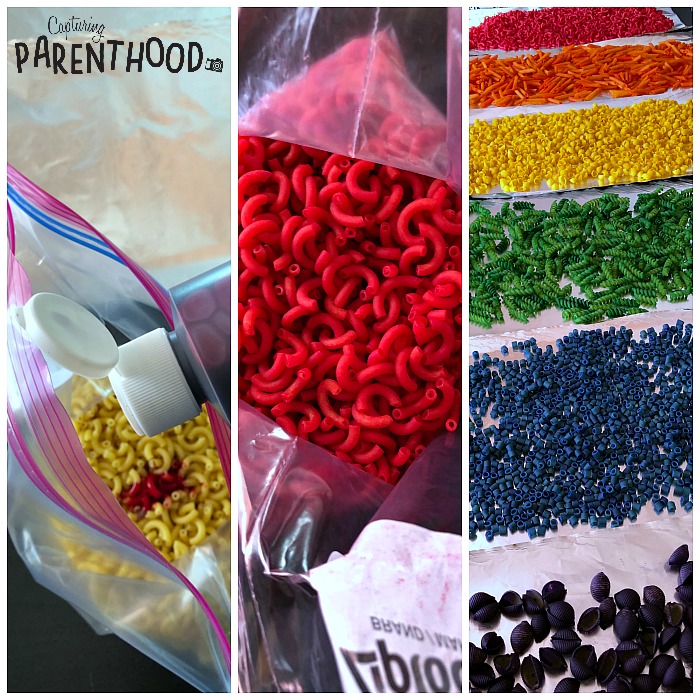 Rainbow Pasta Sensory Bin © Capturing Parenthood